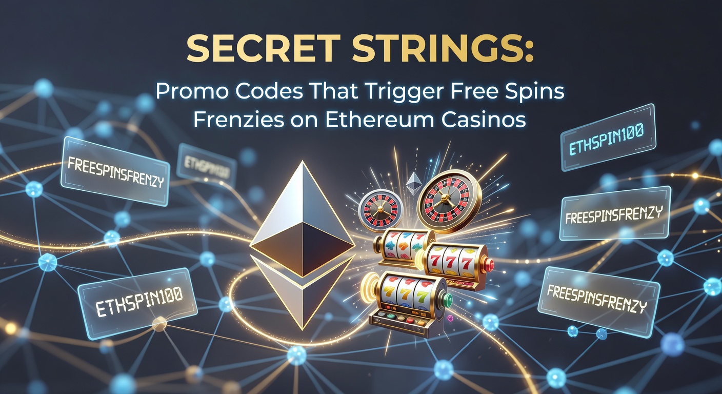 Detaillierte Blockchain-Visualisierung eines aktivierten Promo-Codes mit explodierenden Free-Spins-Icons und ETH-Transaktionsflüssen