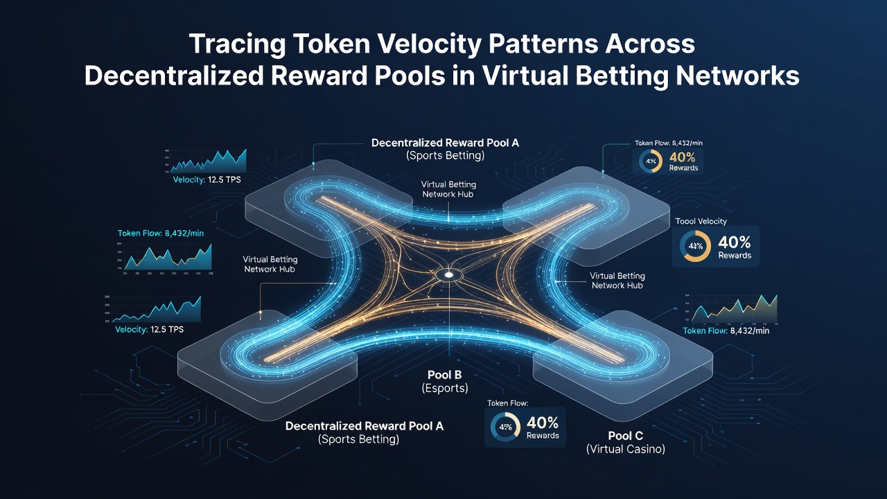 Darstellung von Token-Flüssen in dezentralisierten Belohnungspools virtueller Wettnetzwerke mit grafischen Velocity-Patterns